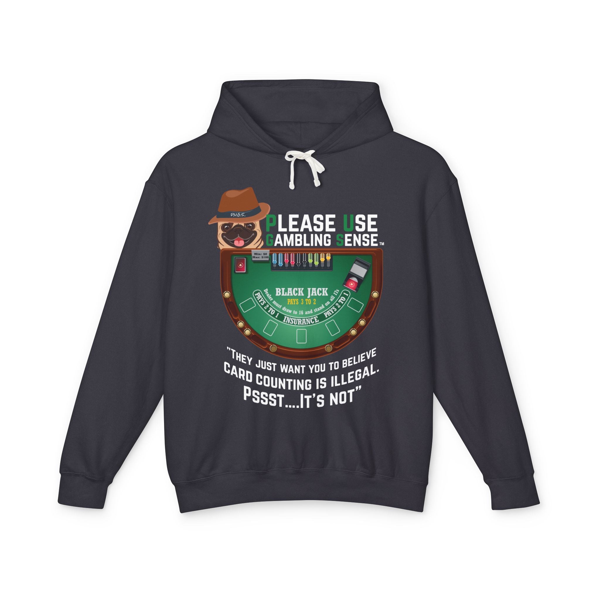 Funny blackjack graphic hoodie by P.U.G.S. apparel