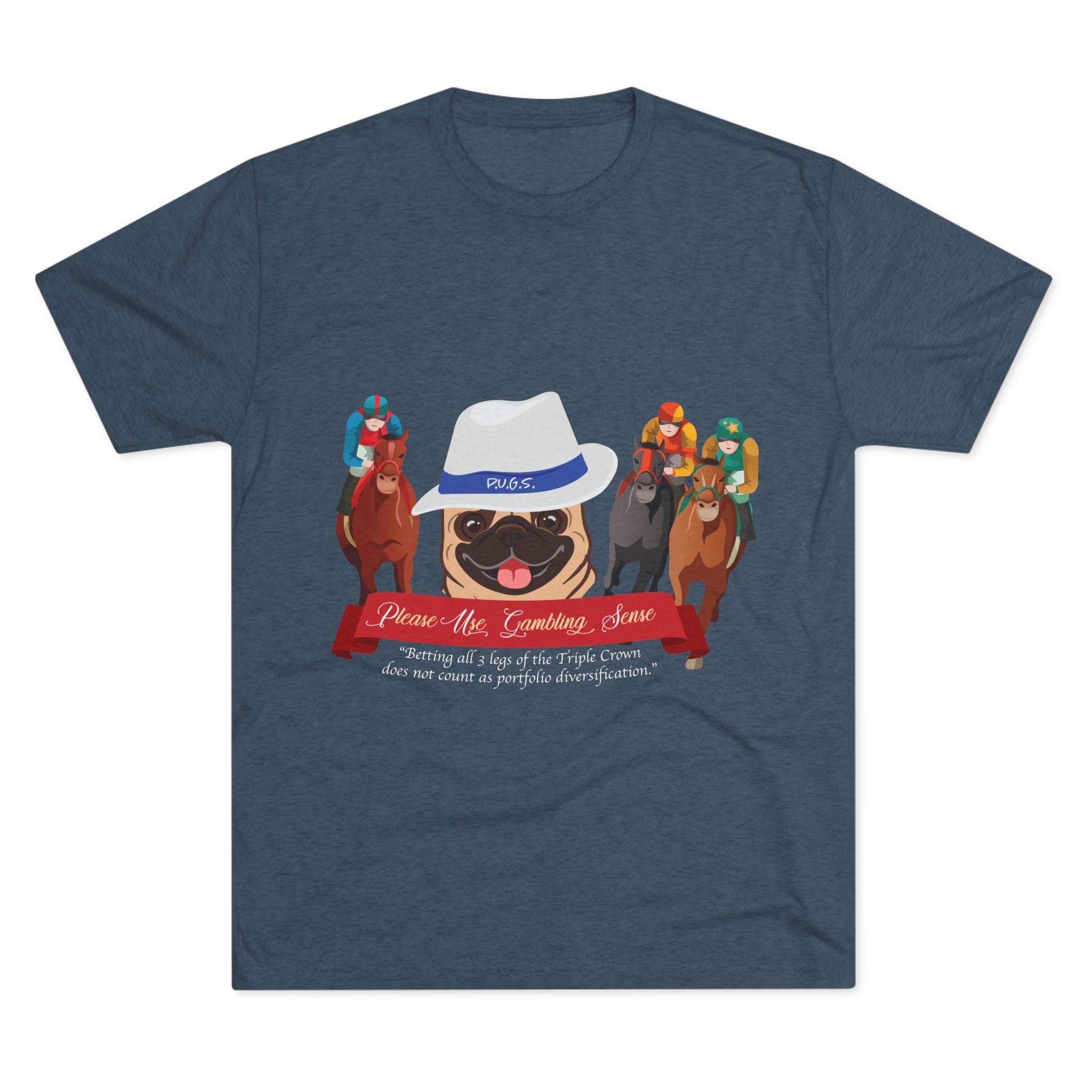 Horse Racing “Fedora” Unisex Graphic Tee by P.U.G.S. Apparel, Dark Colors