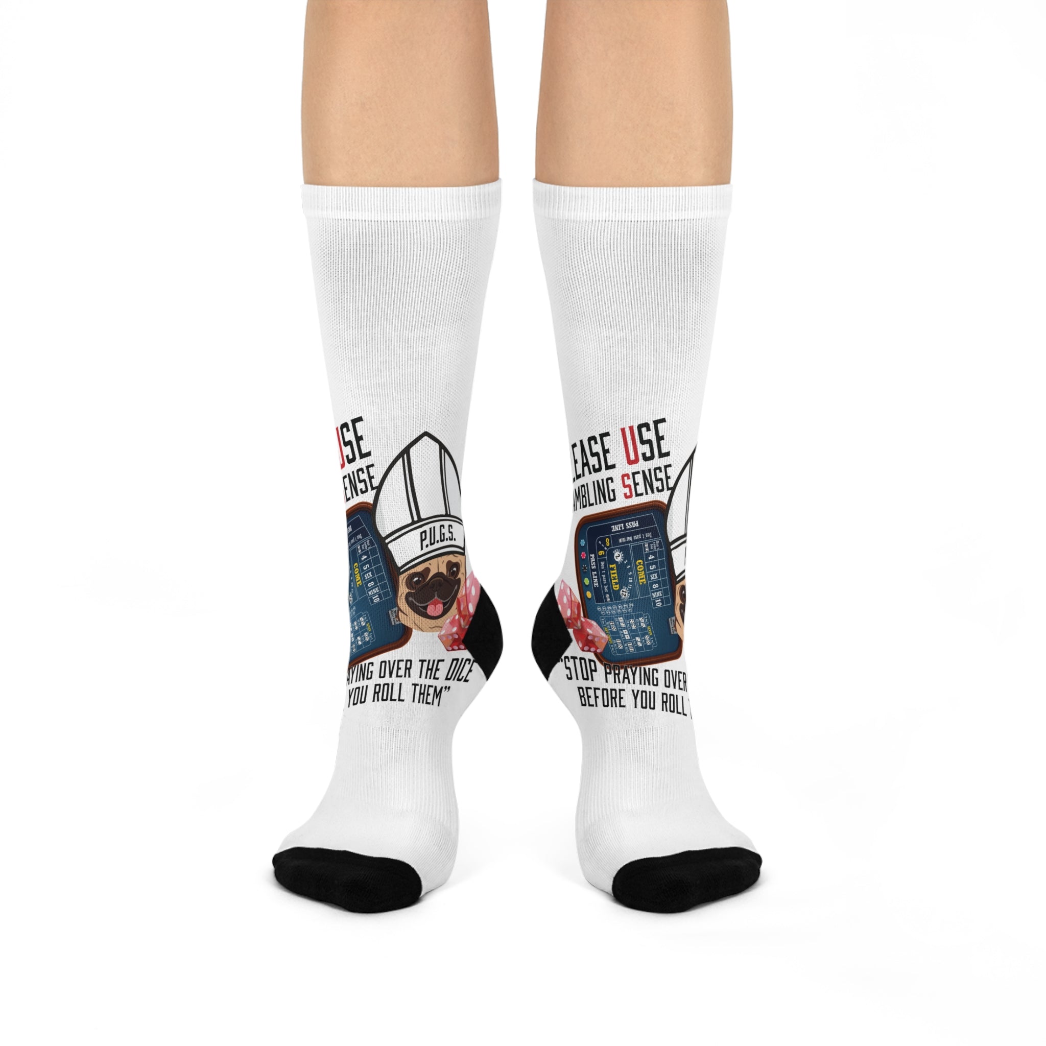 Funny graphic socks, Craps Praying Collection by P.U.G.S. Apparel