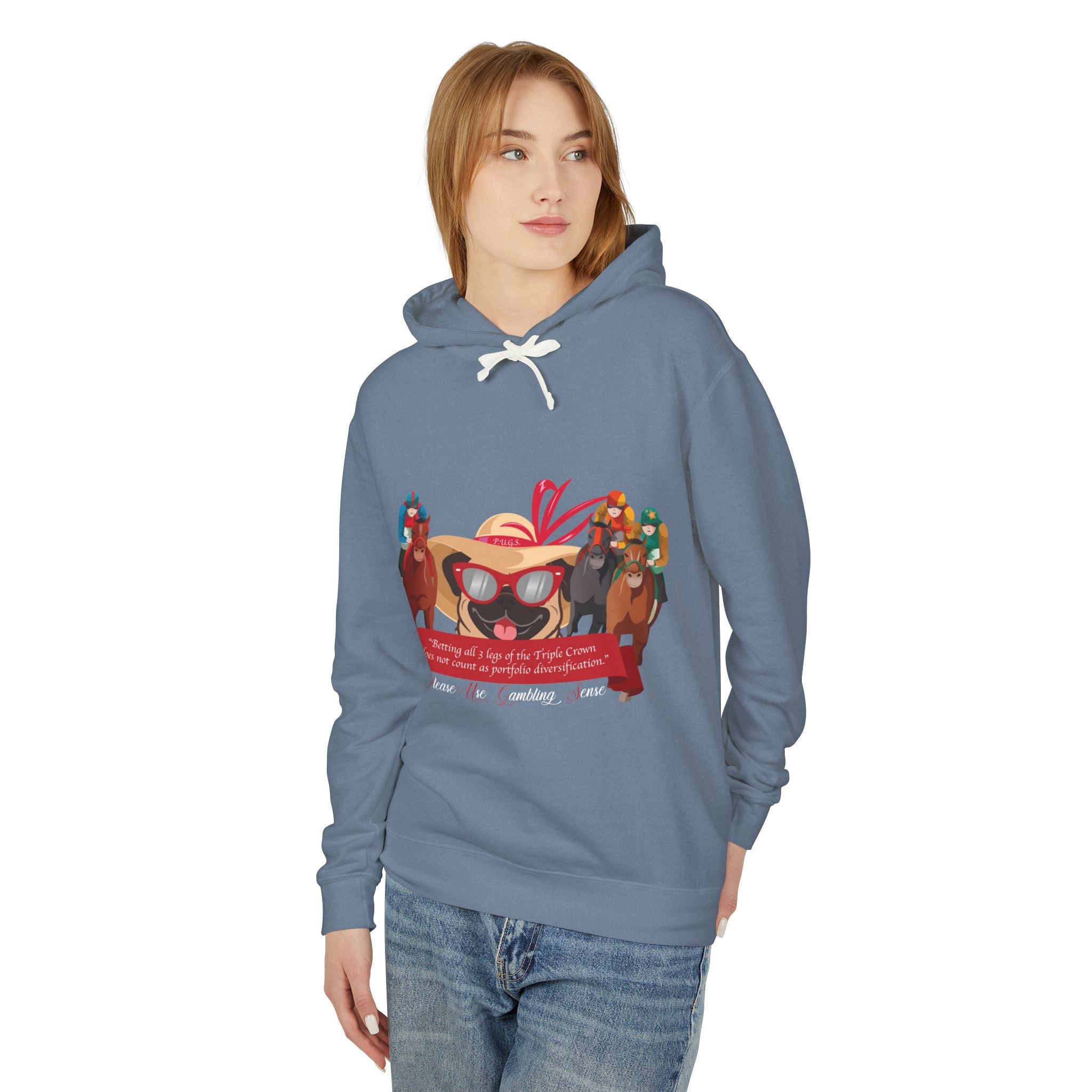 Funny horse racing graphic hoodie by P.U.G.S. Apparel