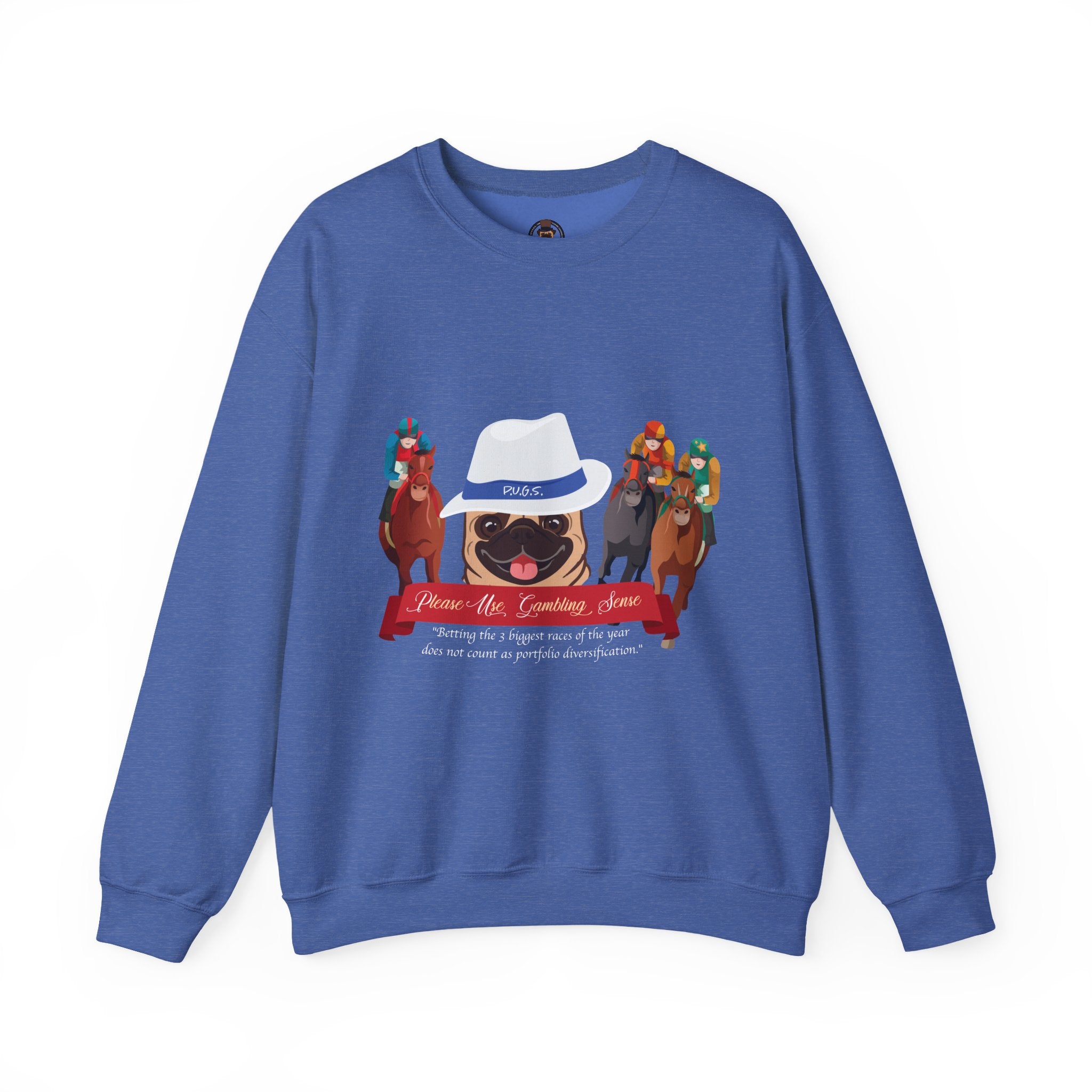 Horse Racing Fedora Unisex Crew Neck Sweatshirt by P.U.G.S.Apparel Dark colors