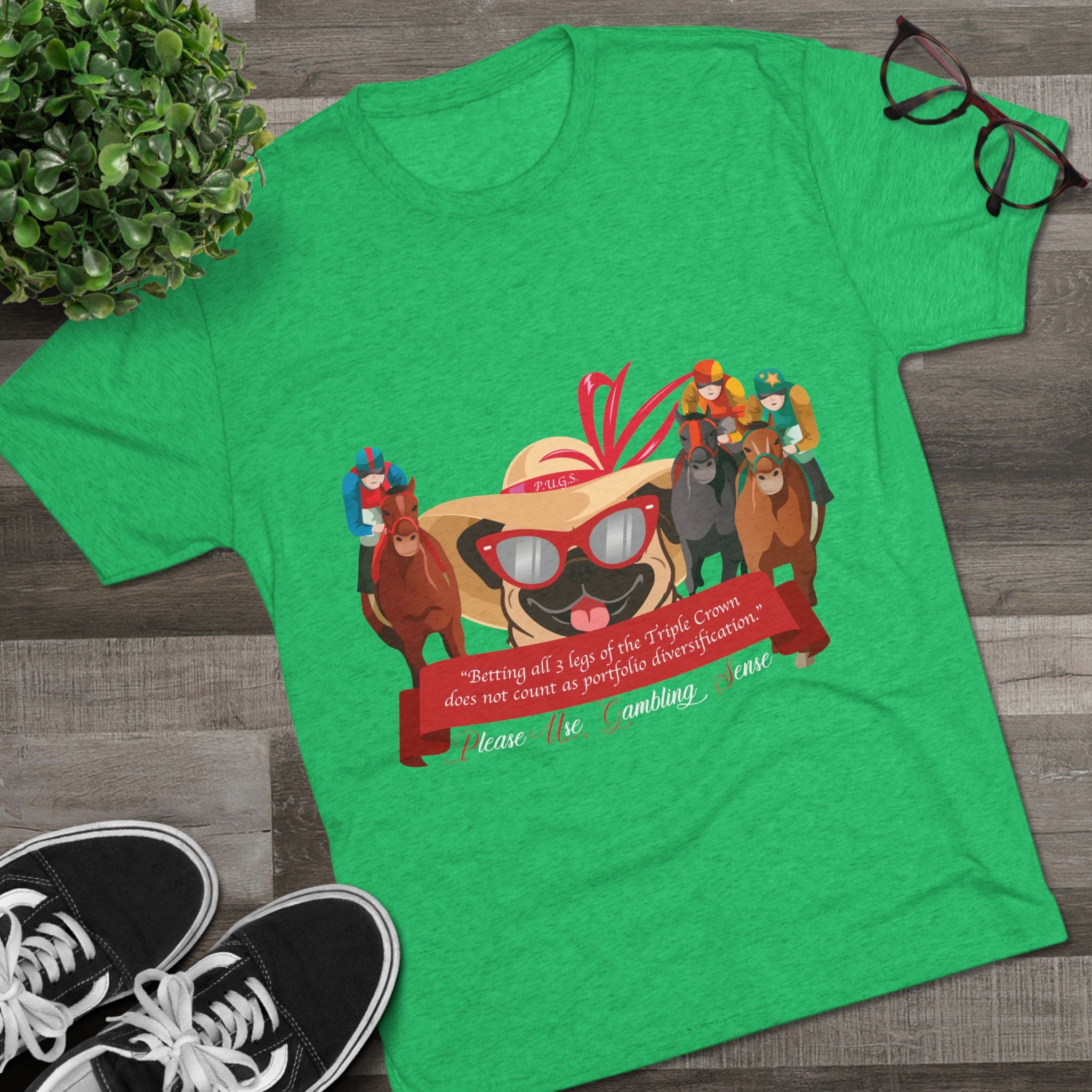 Horse Racing “Betting” Unisex Graphic Tee by P.U.G.S. Apparel, Dark Colors