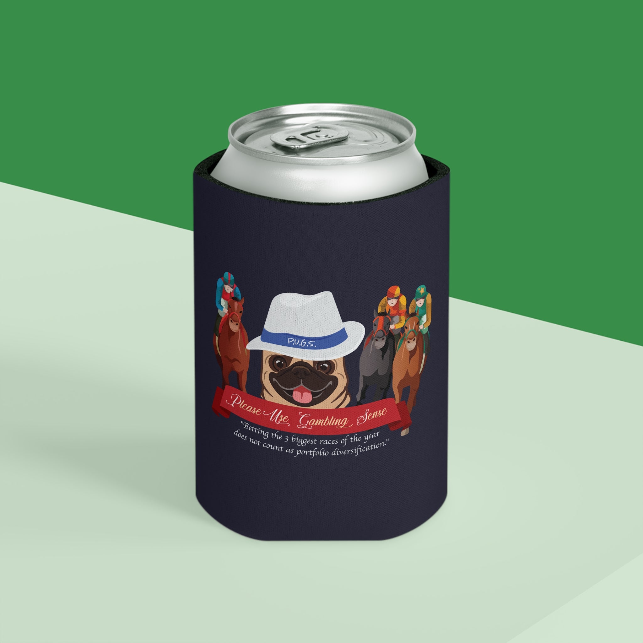 Horse Racing "Fedora" Can Cooler by P.U.G.S. Apparel