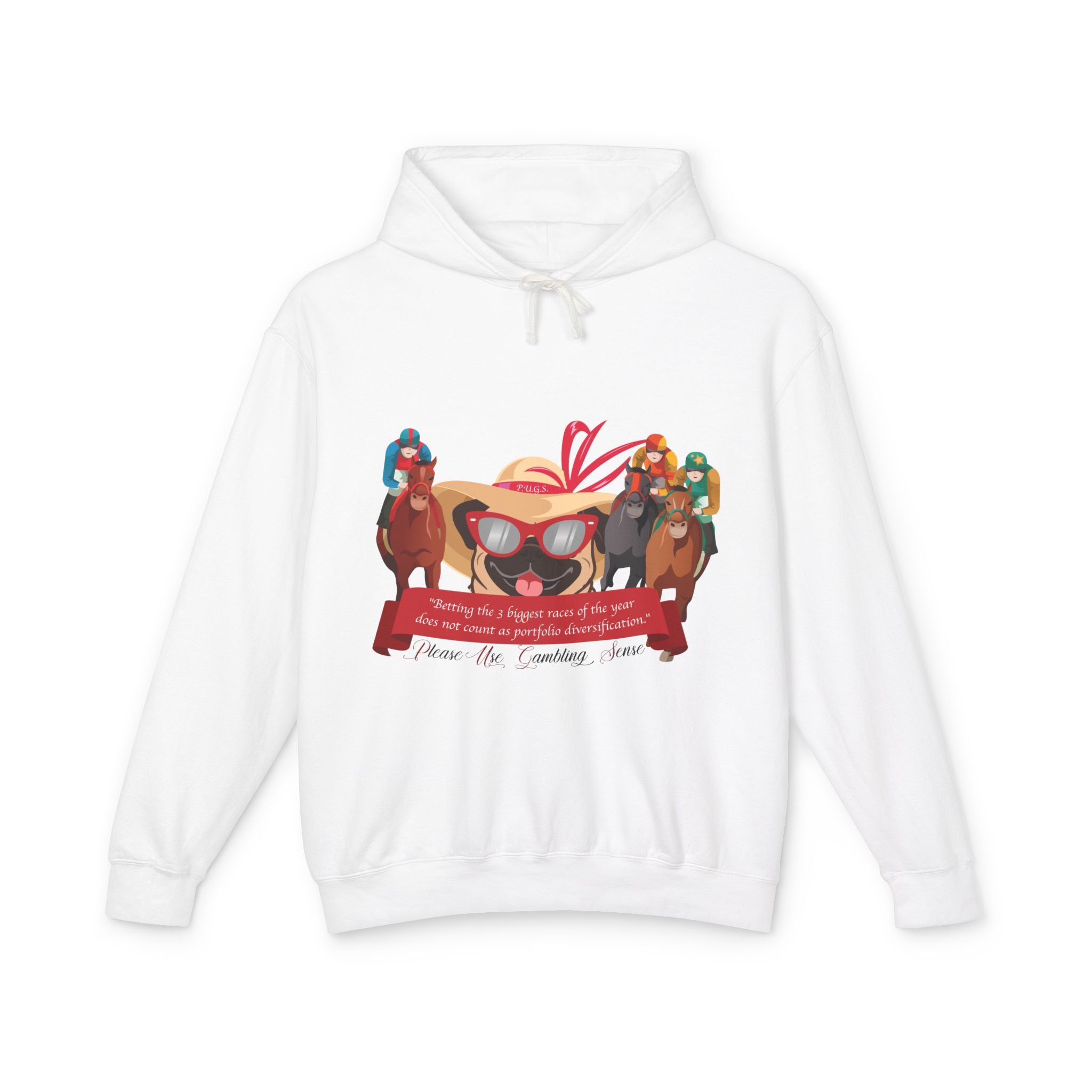Funny horse racing graphic hoodie by P.U.G.S. Apparel