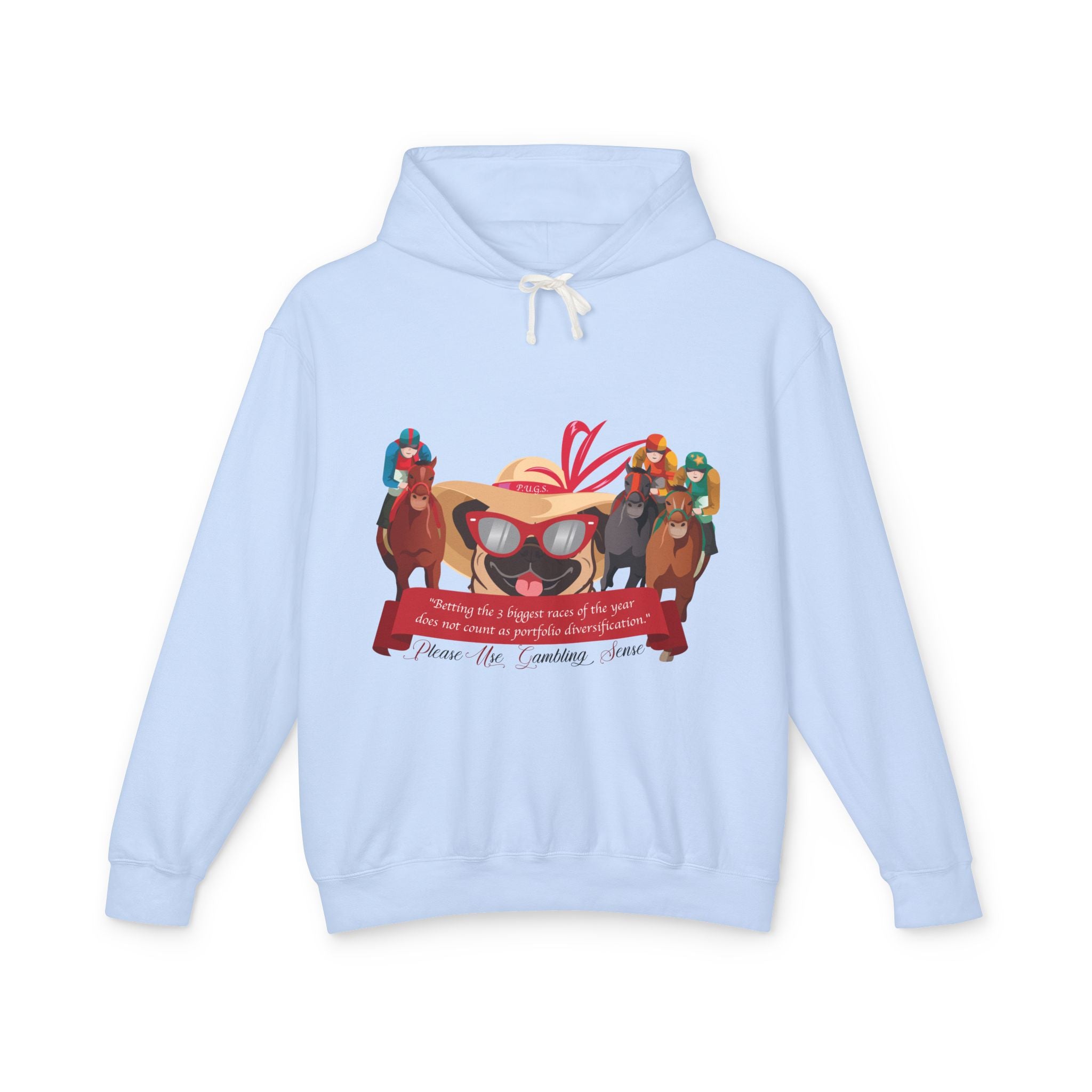 Funny horse racing graphic hoodie by P.U.G.S. Apparel