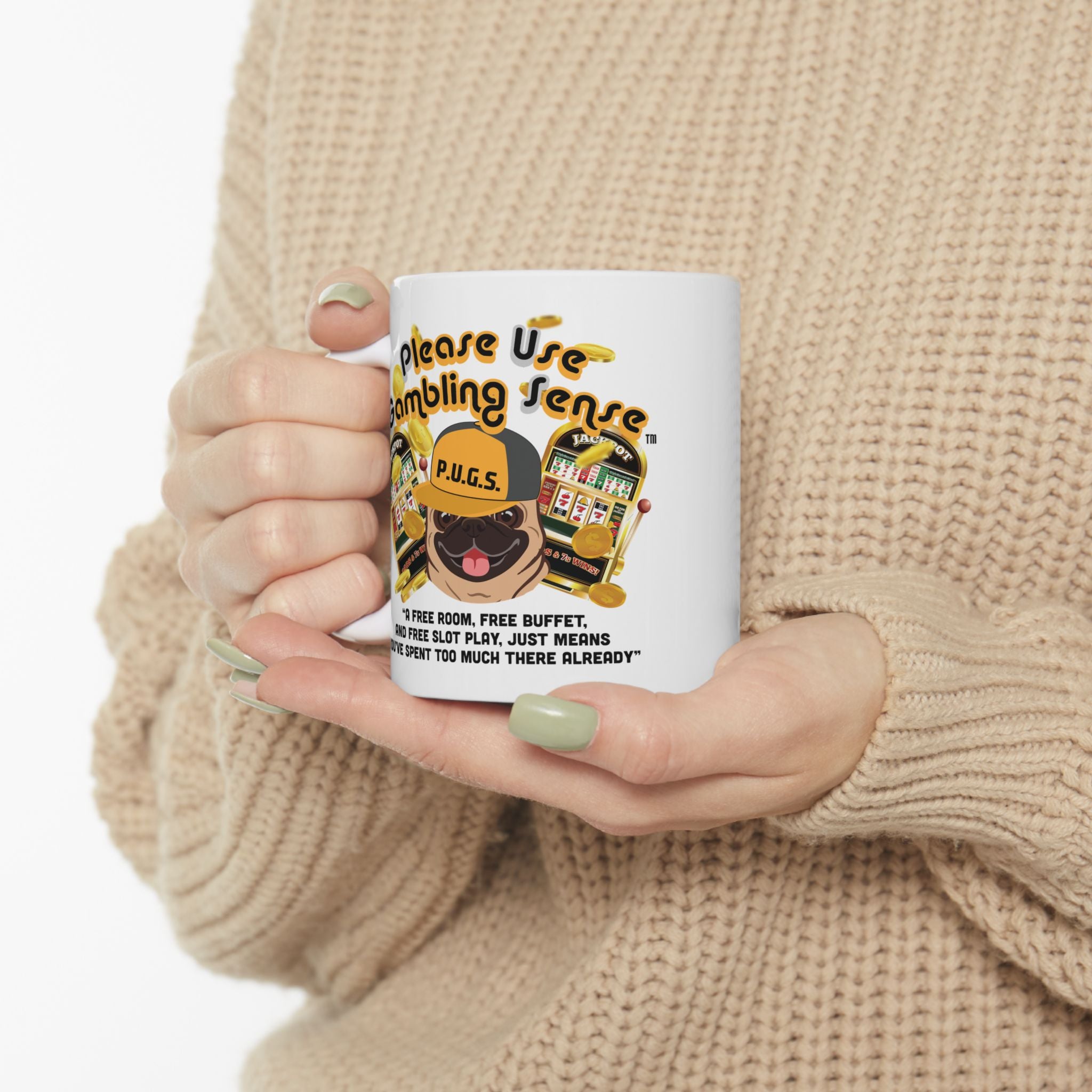 Slot Machine "Free Play" White Ceramic Mug Coffee Cup (11oz/15oz)
