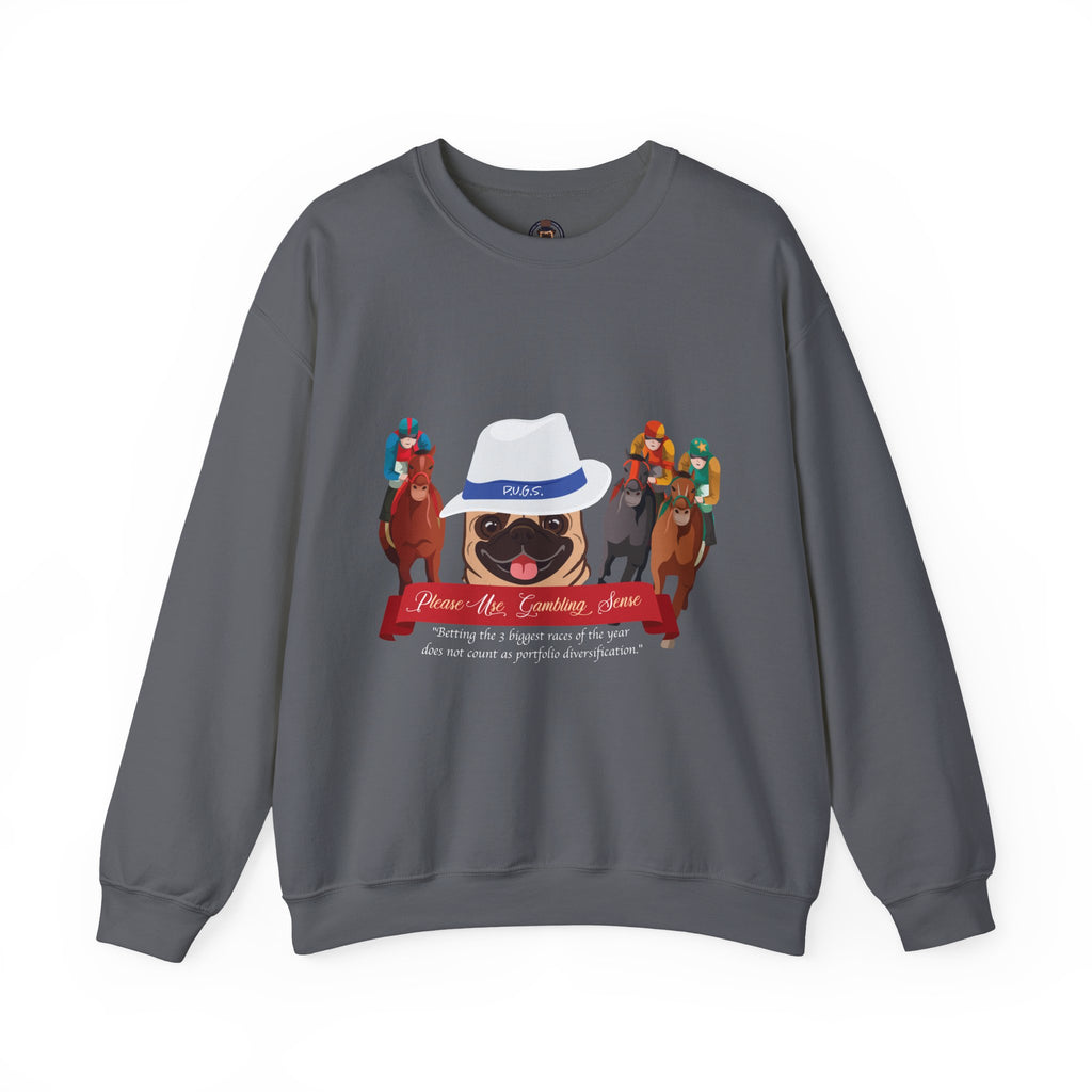 Horse Racing Fedora Unisex Crew Neck Sweatshirt by P.U.G.S.Apparel Dark colors