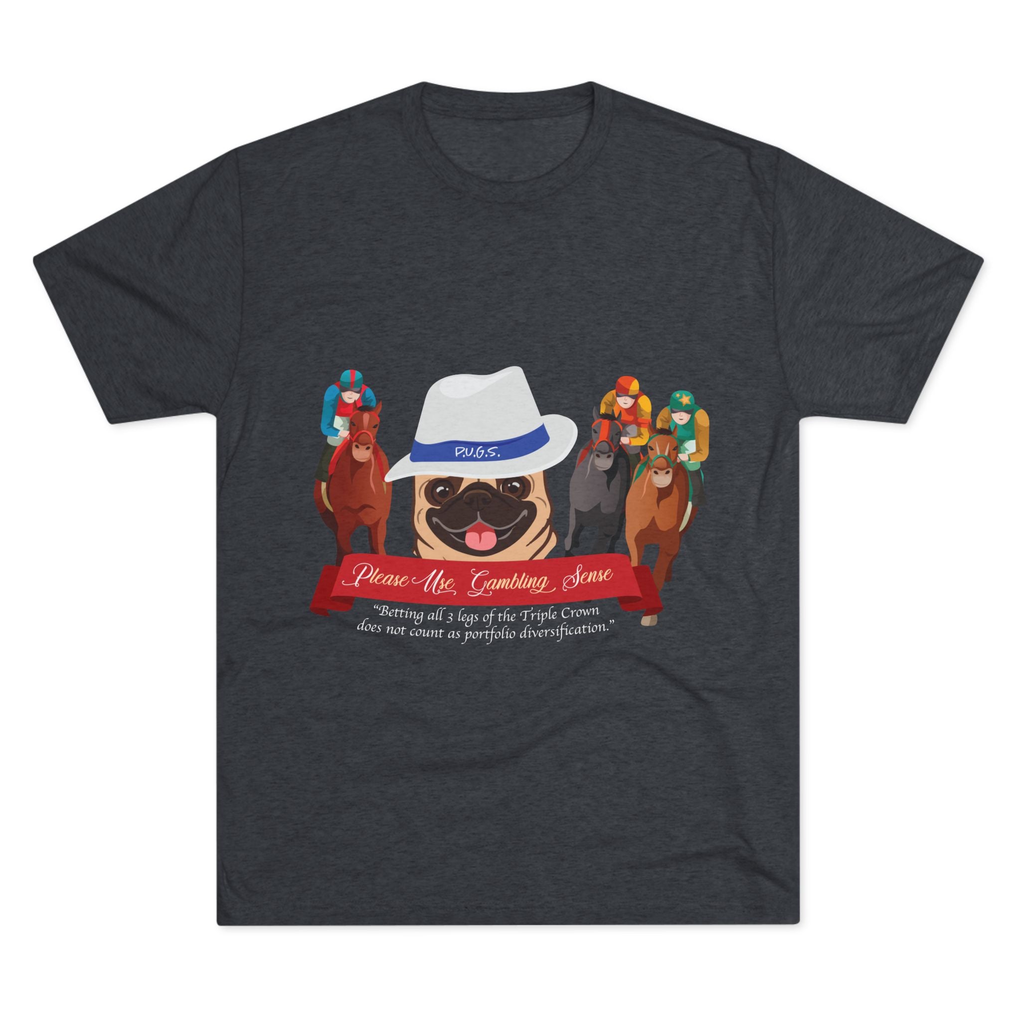Horse Racing “Fedora” Unisex Graphic Tee by P.U.G.S. Apparel, Dark Colors
