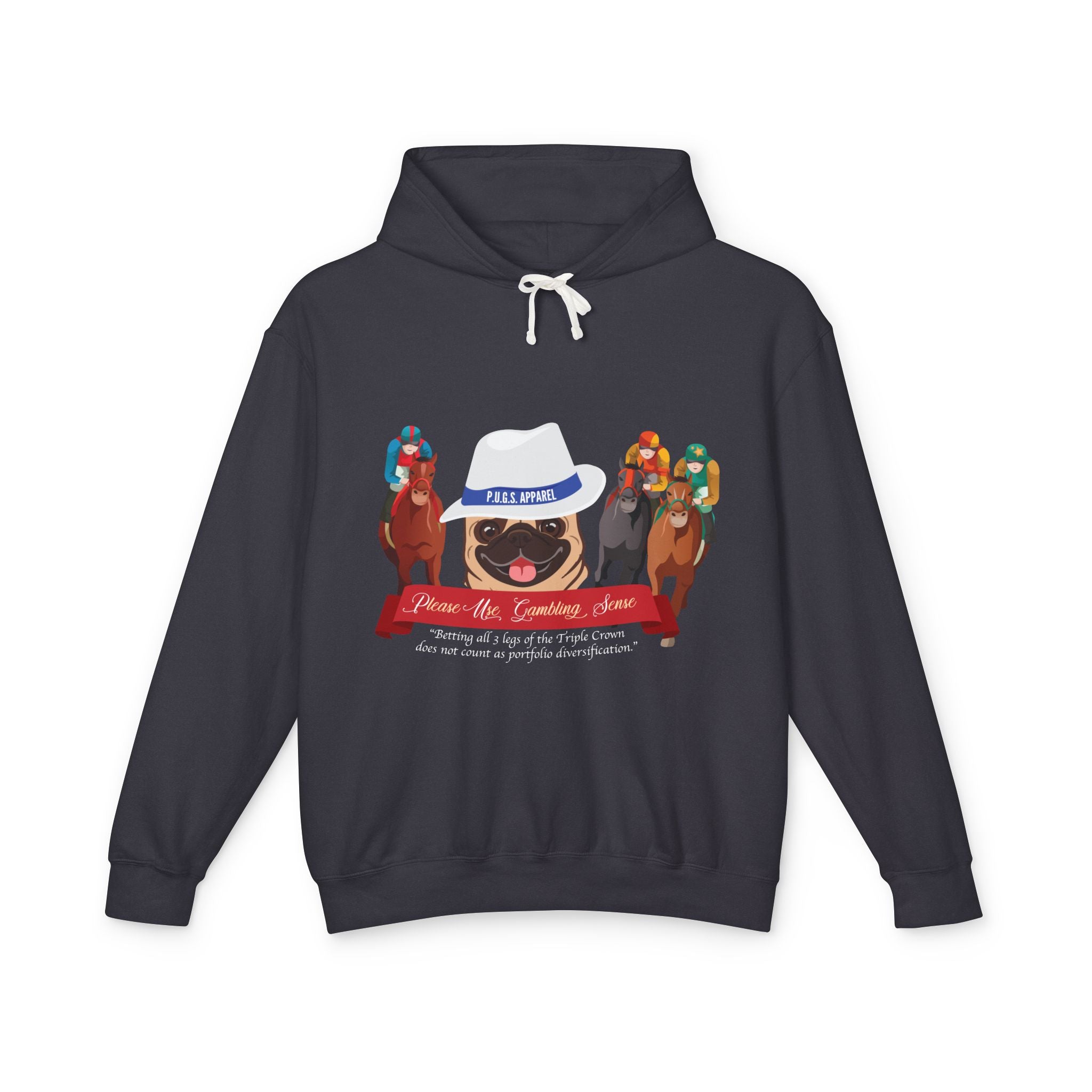 Funny horse racing graphic hoodie by P.U.G.s. Apparel