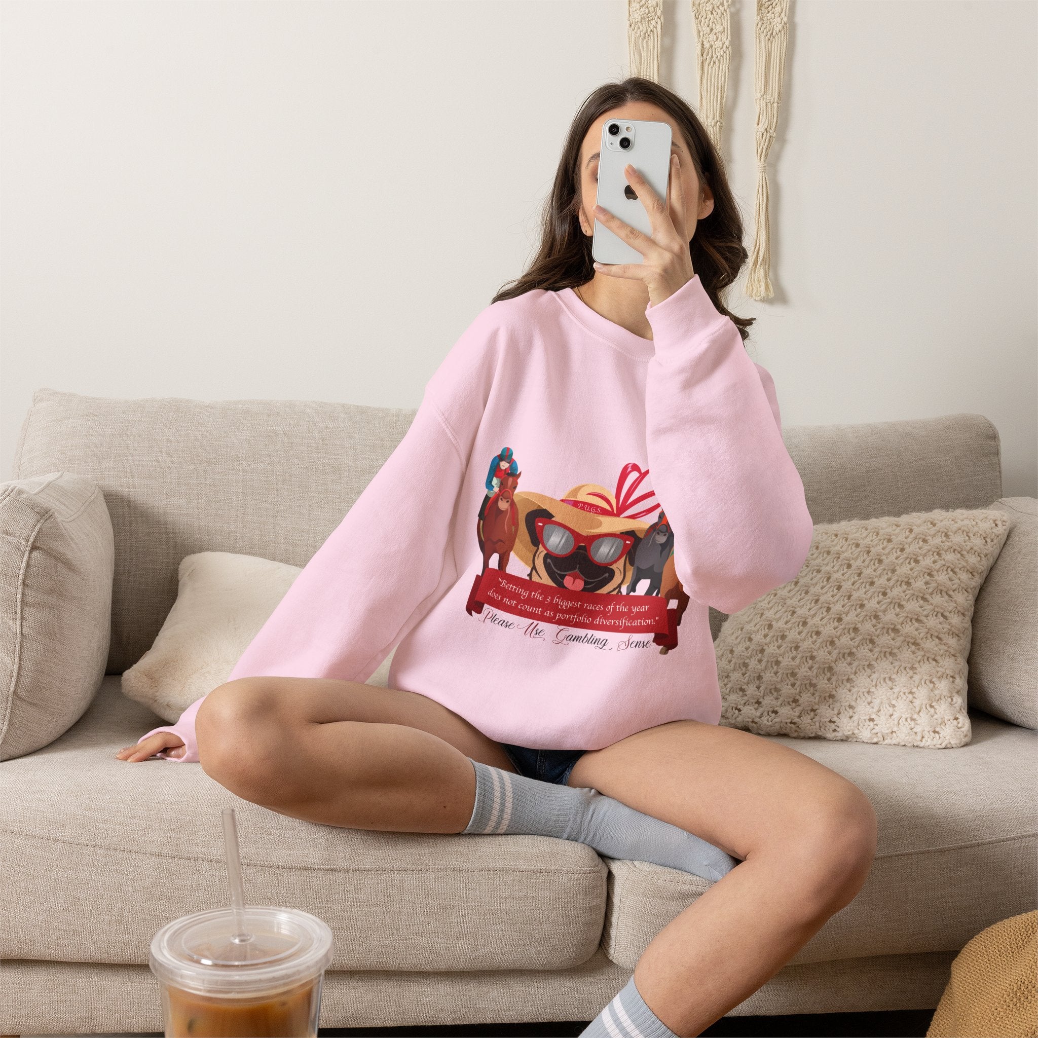 funny horse racing graphic sweatshirt by P.U.G.S. Apparel