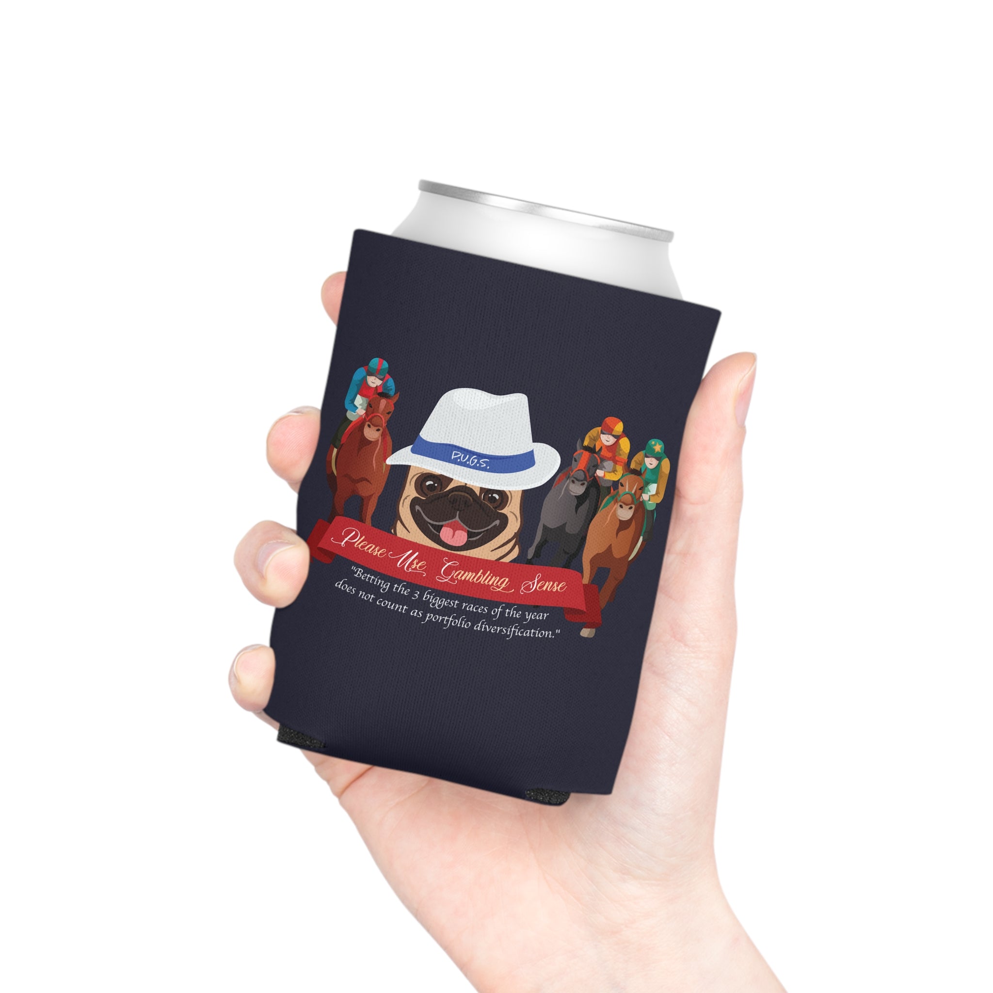 Horse Racing "Fedora" Can Cooler by P.U.G.S. Apparel