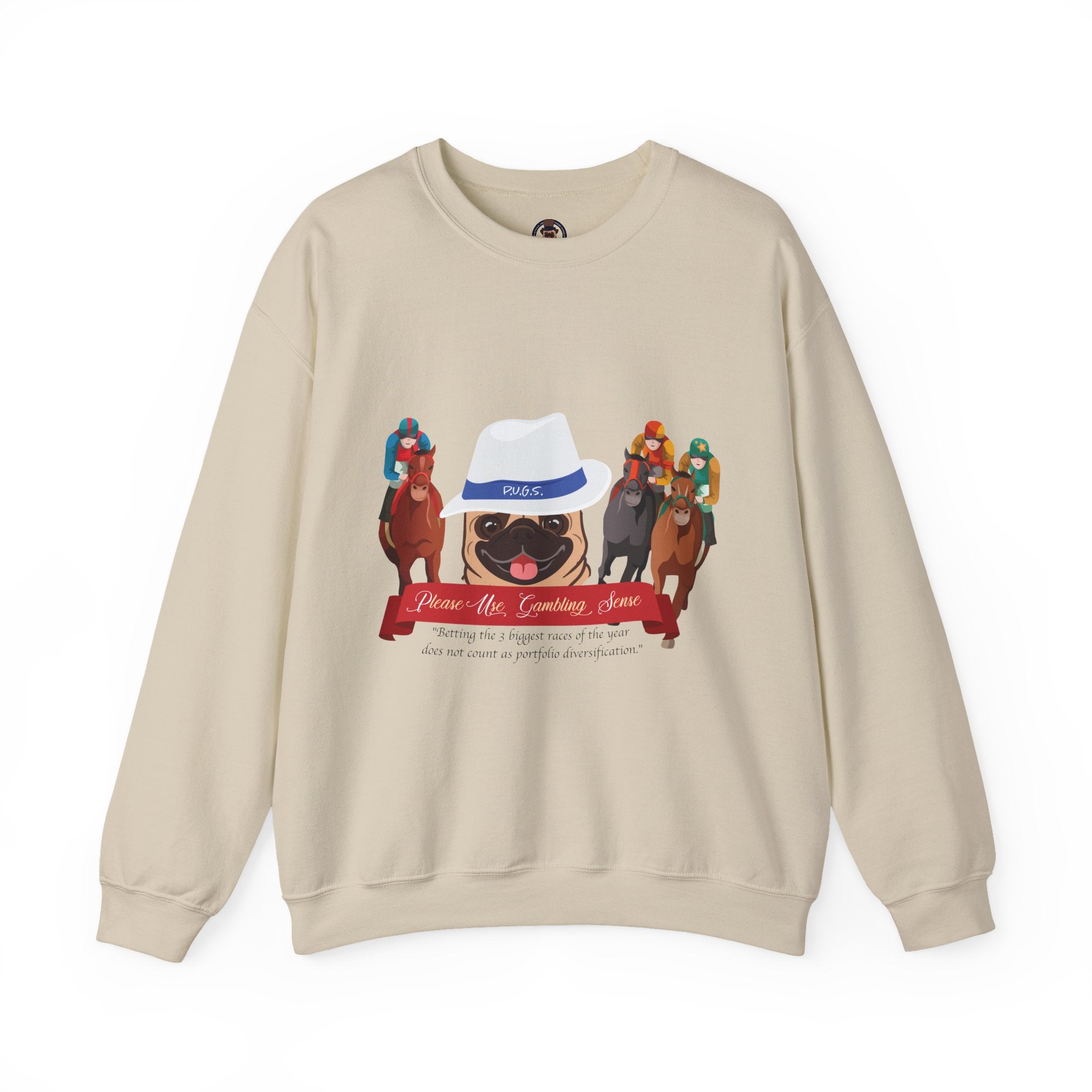 Horse Racing Fedora Unisex Crew Neck Sweatshirt by P.U.G.S. Apparel Light colors