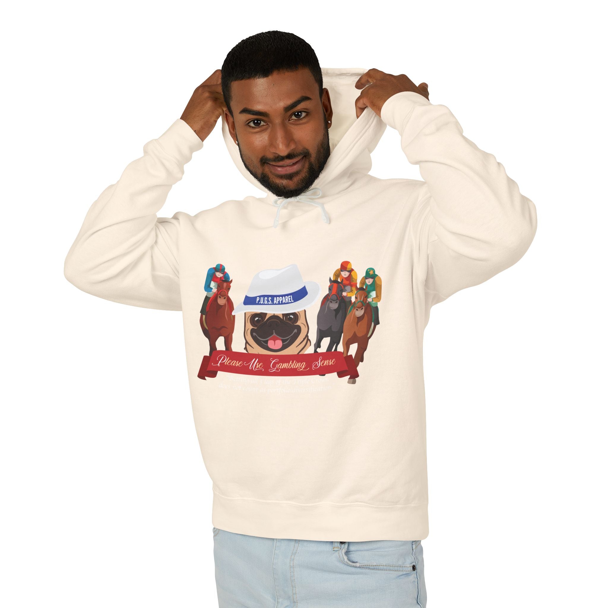 Funny horse racing graphic hoodie by P.U.G.s. Apparel