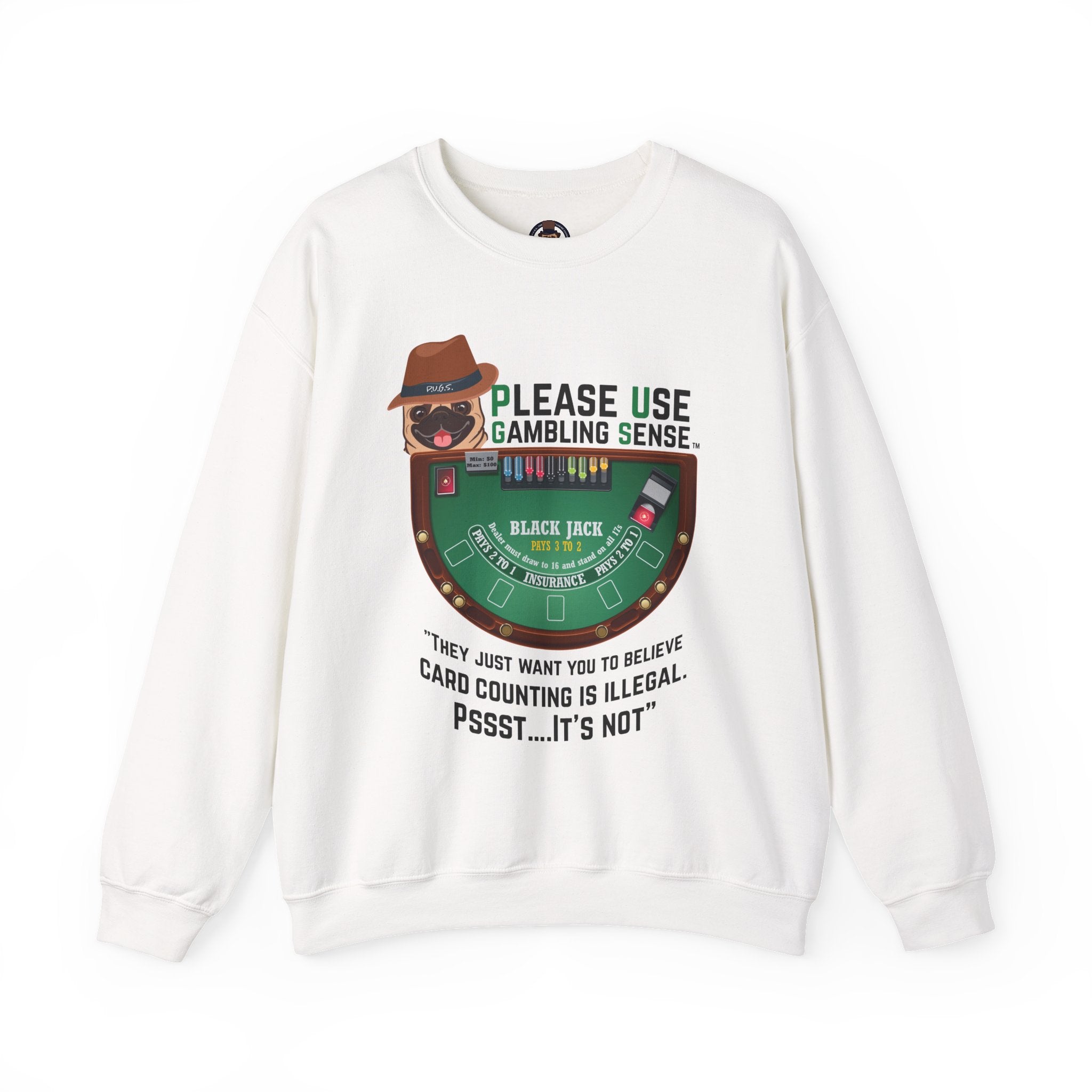 funny graphic sweatshirt, blackjack by P.U.G.S. Apparel