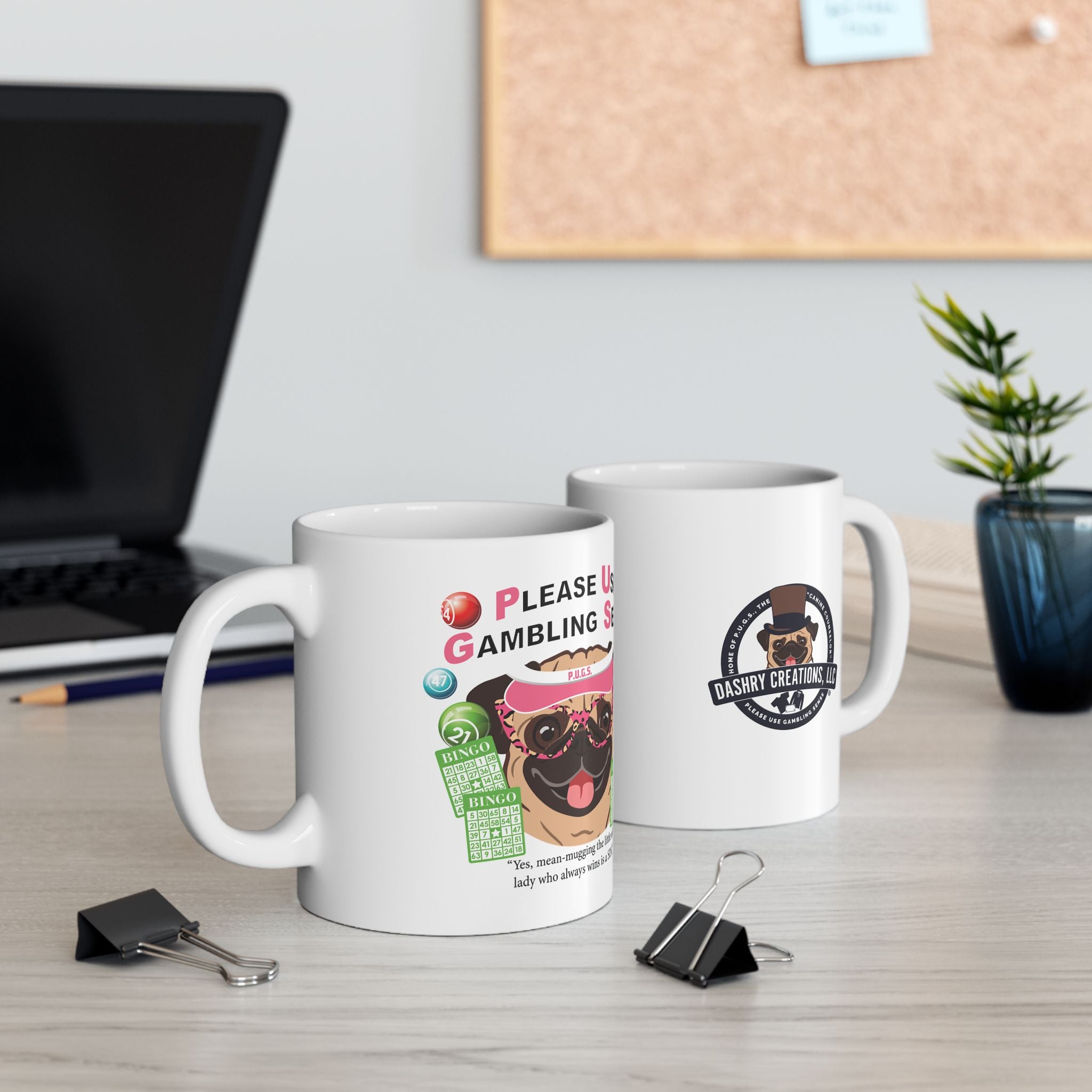 Bingo “Mugging” White Ceramic Mug Coffee Cup (11oz/15oz)
