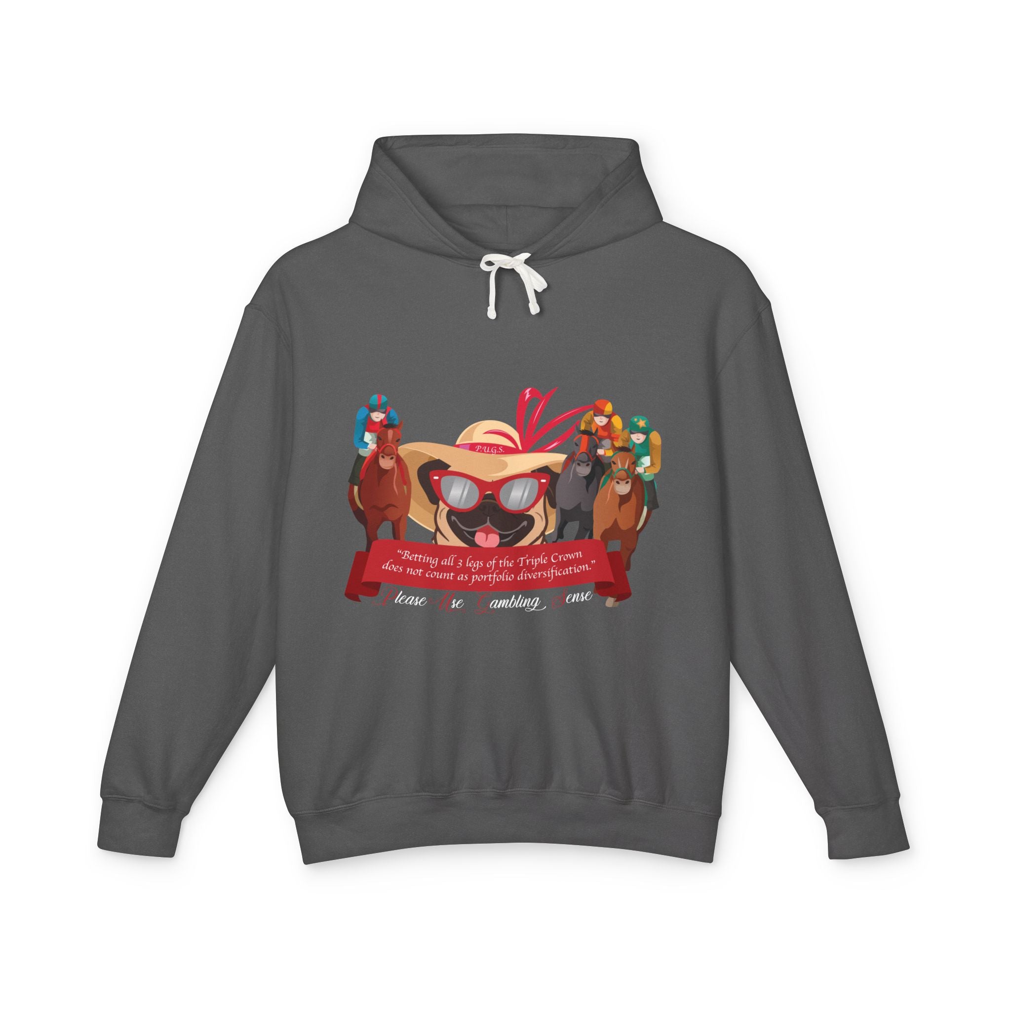 Funny horse racing graphic hoodie by P.U.G.S. Apparel