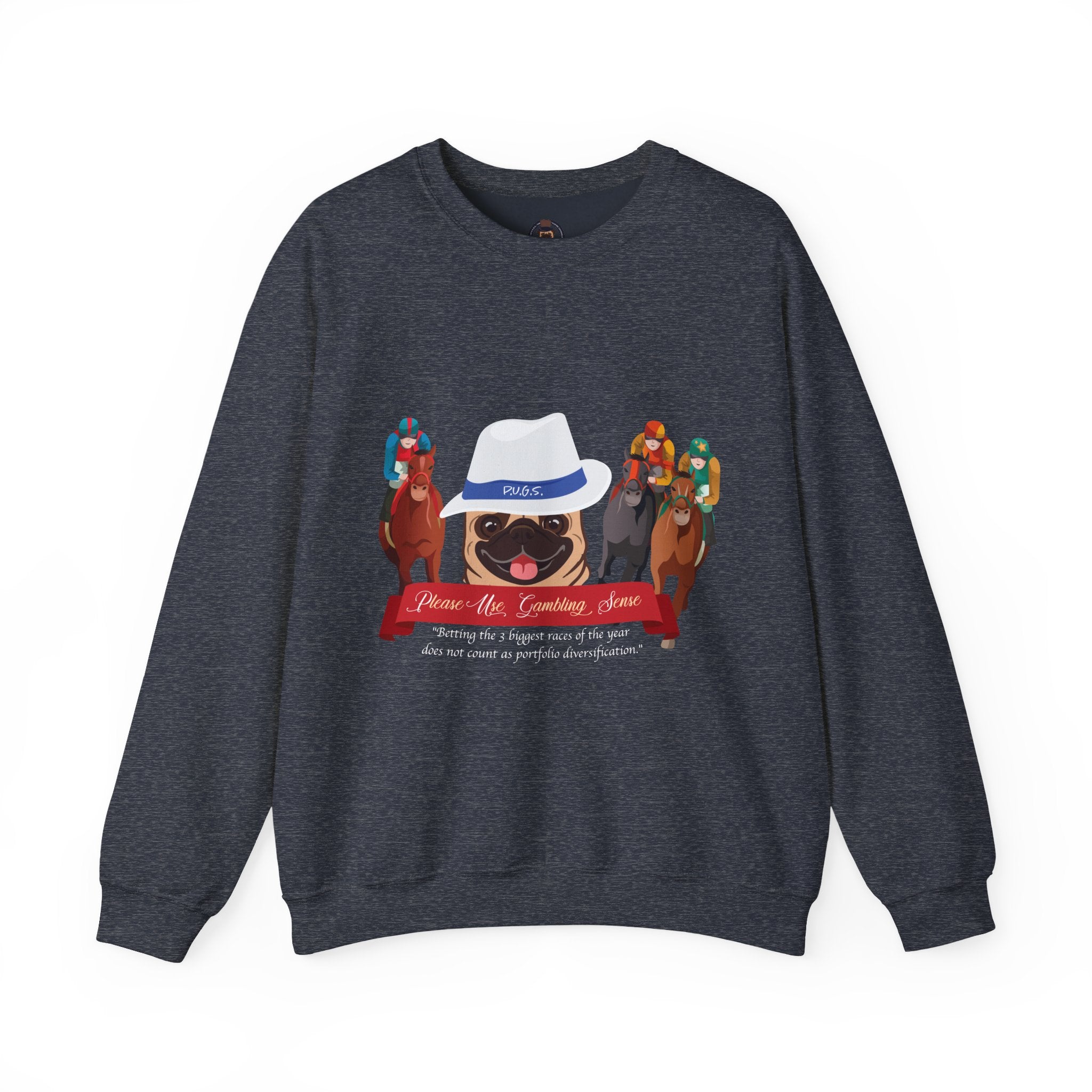 Horse Racing Fedora Unisex Crew Neck Sweatshirt by P.U.G.S.Apparel Dark colors