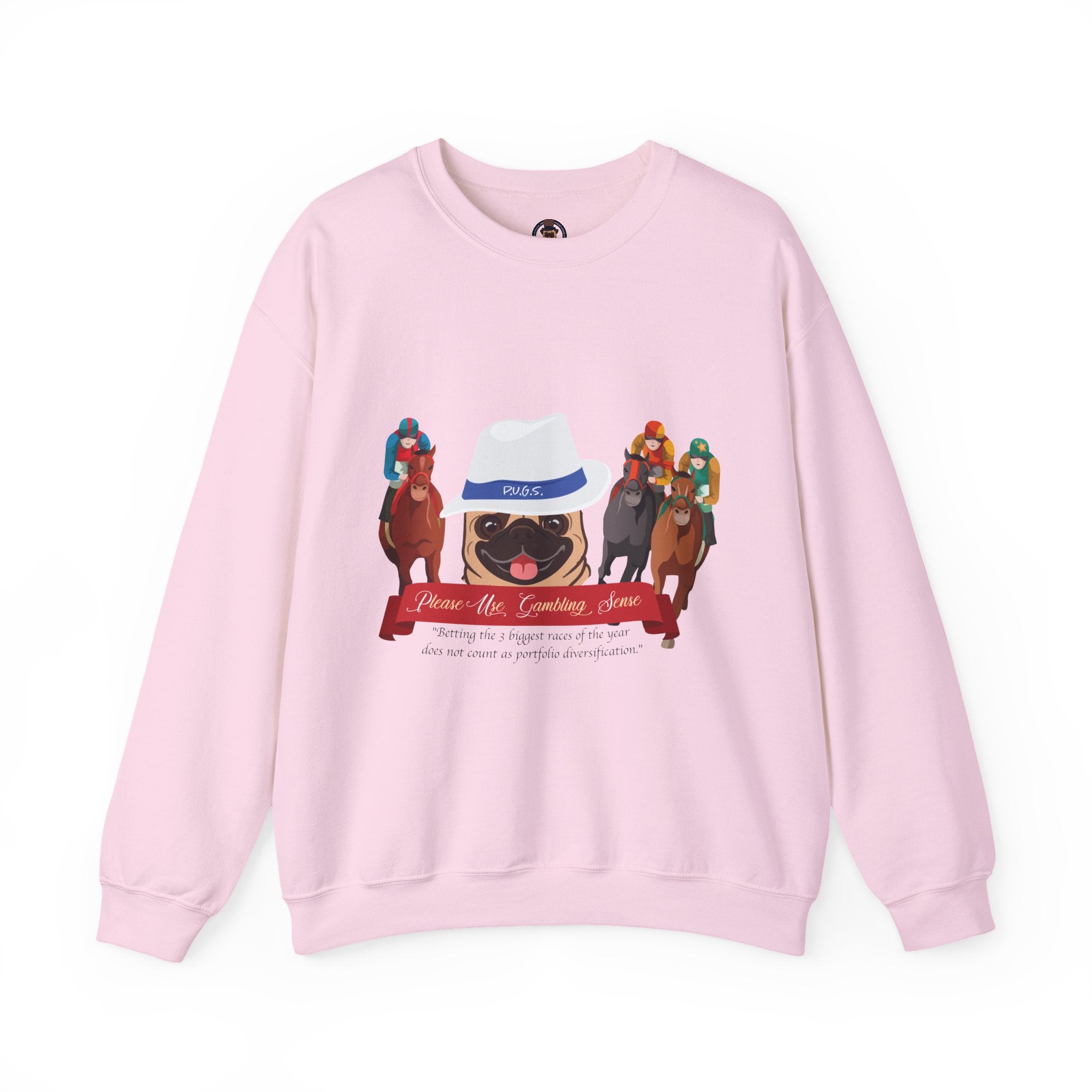 Horse Racing Fedora Unisex Crew Neck Sweatshirt by P.U.G.S. Apparel Light colors