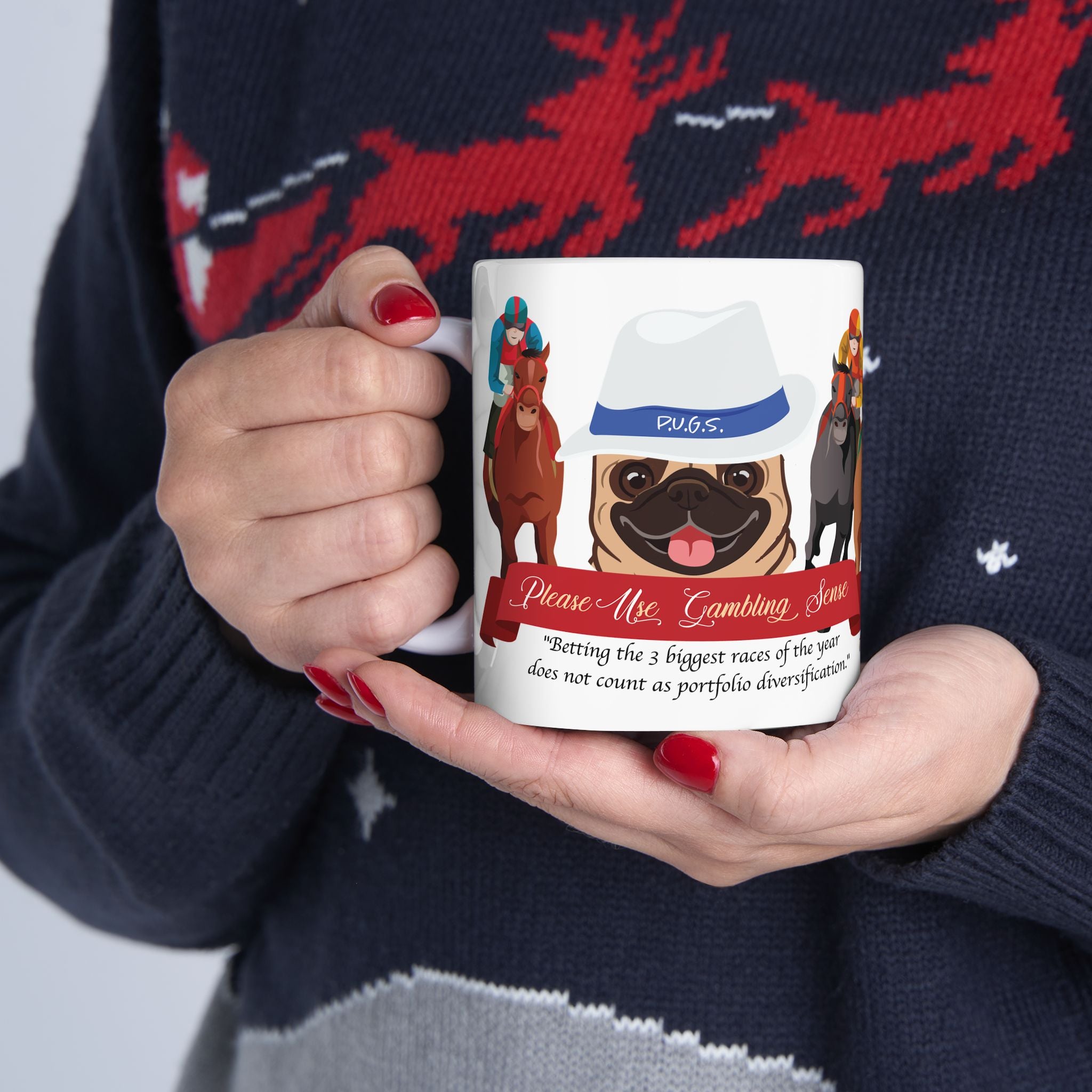 funny horse racing mug by P.U.G.S. Apparel