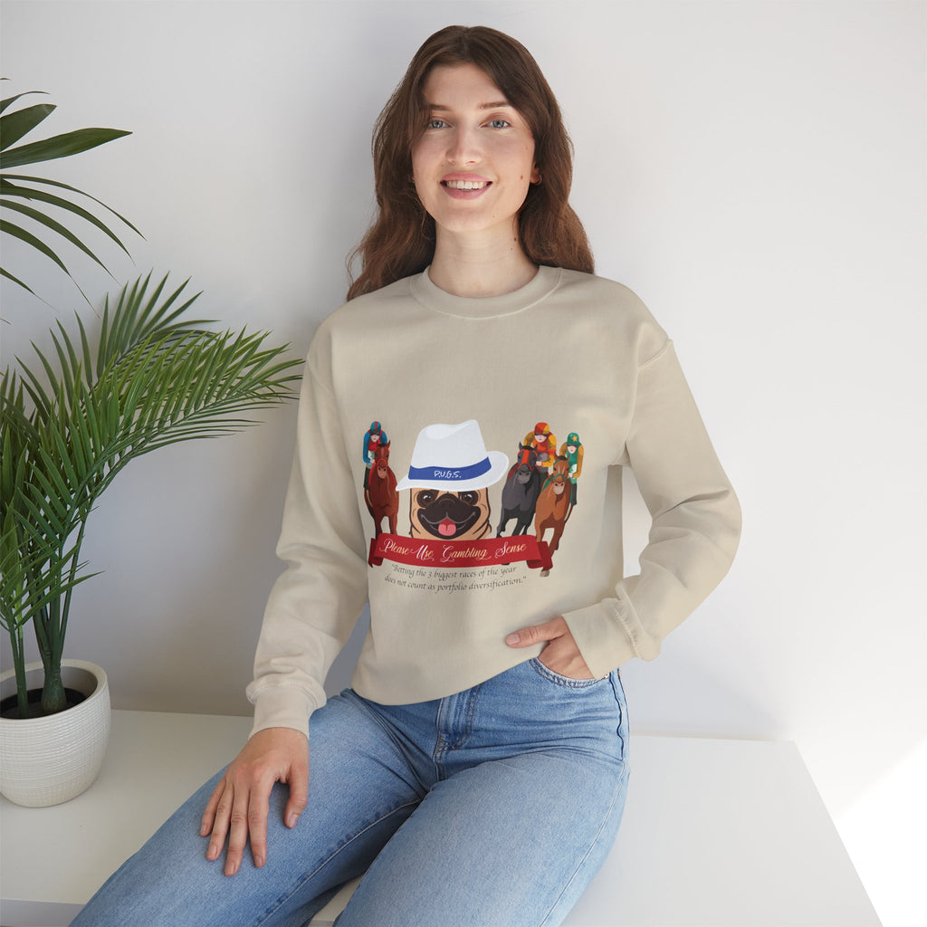 Horse Racing Fedora Unisex Crew Neck Sweatshirt by P.U.G.S. Apparel Light colors