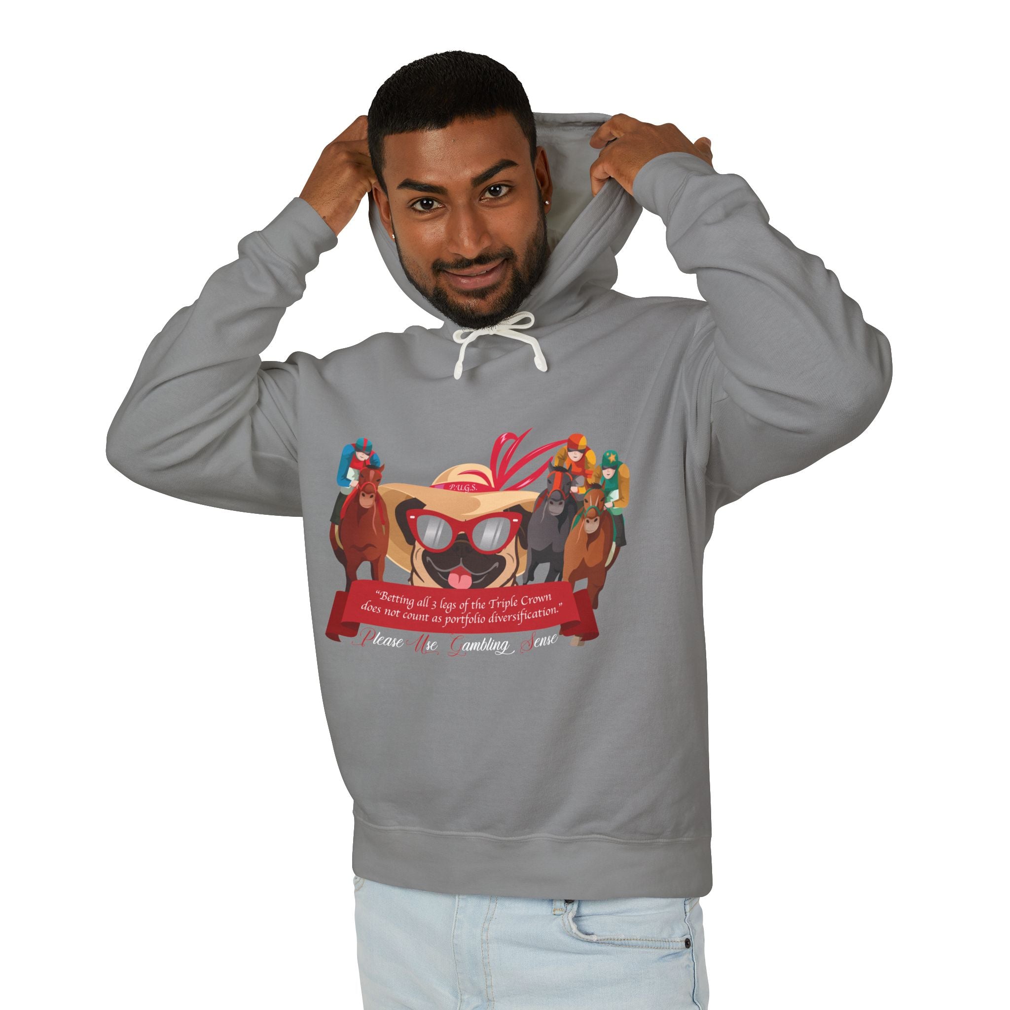 Funny horse racing graphic hoodie by P.U.G.S. Apparel