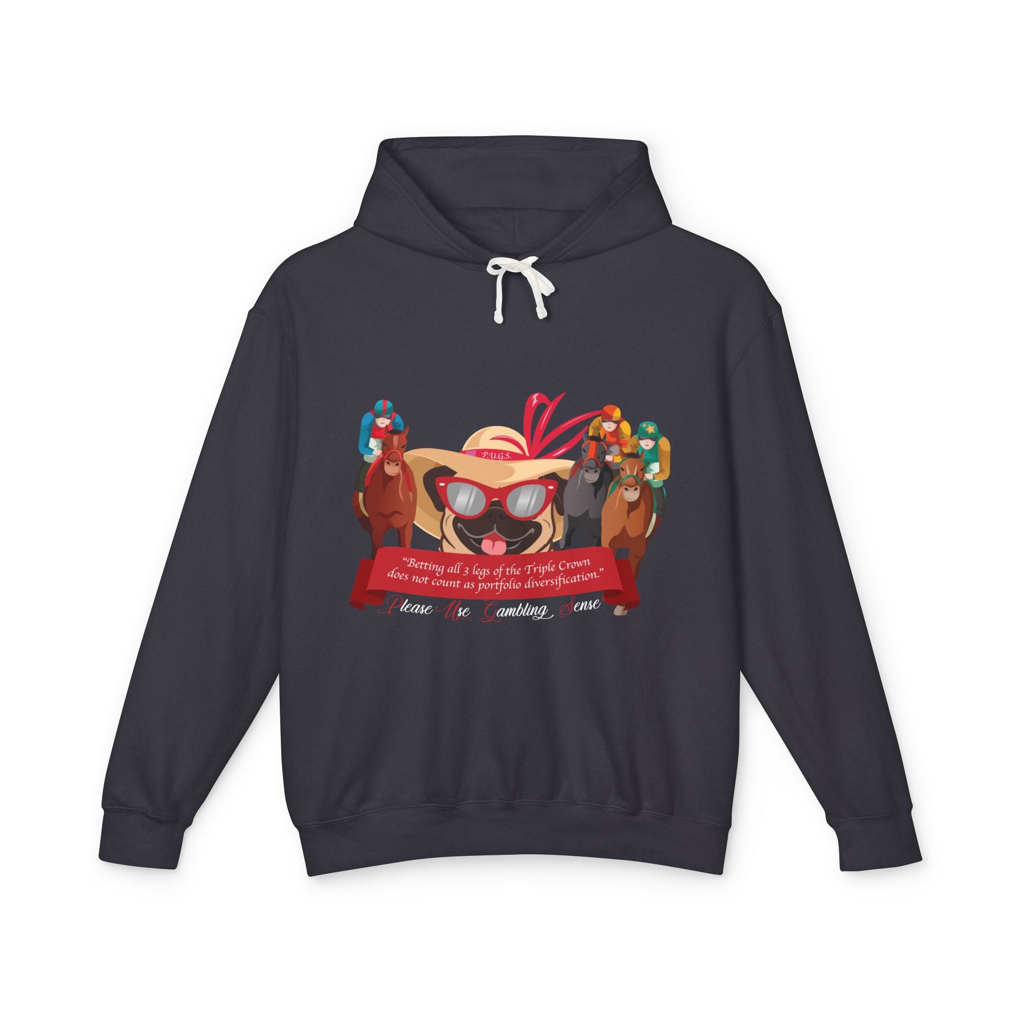 Funny horse racing graphic hoodie by P.U.G.S. Apparel