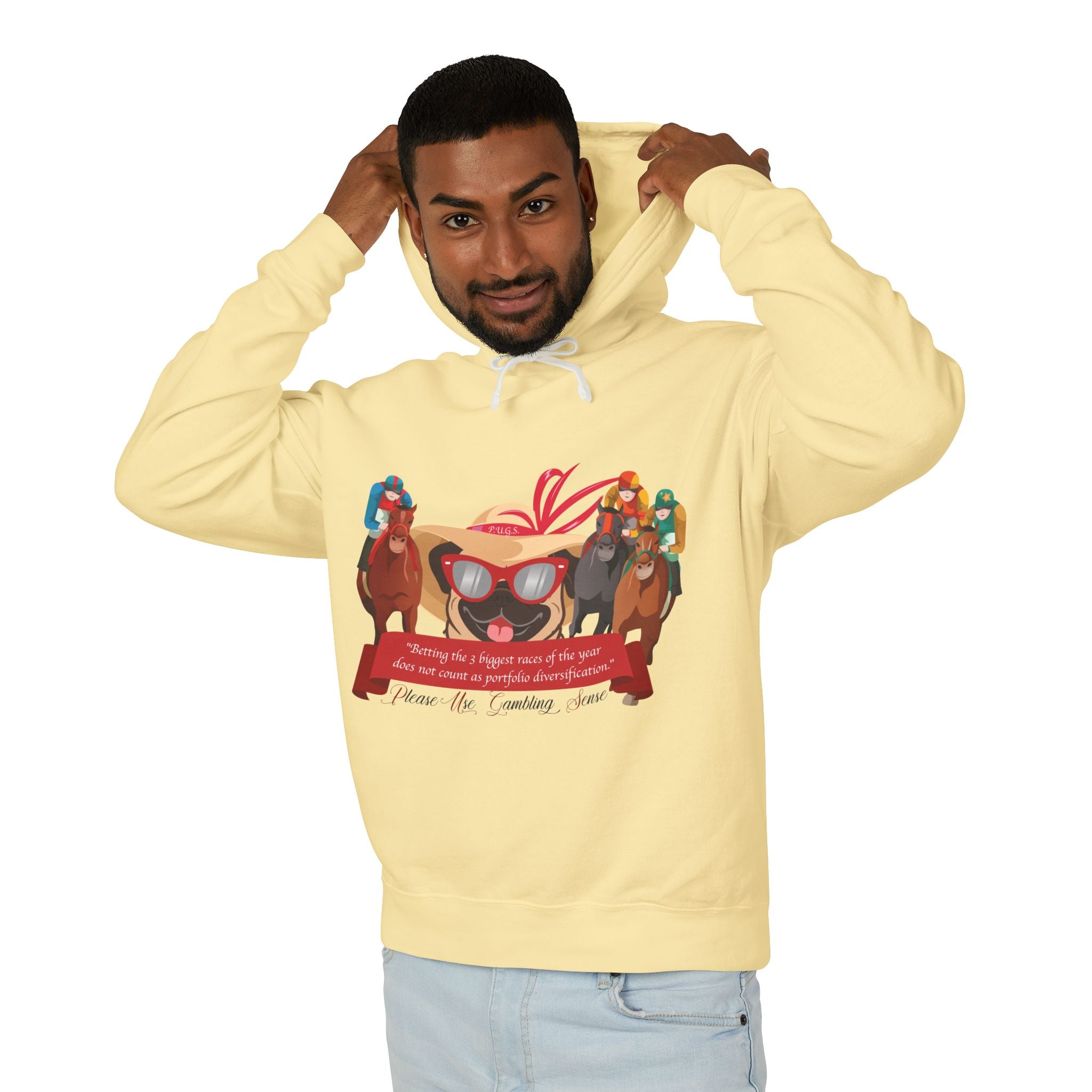 Funny horse racing graphic hoodie by P.U.G.S. Apparel
