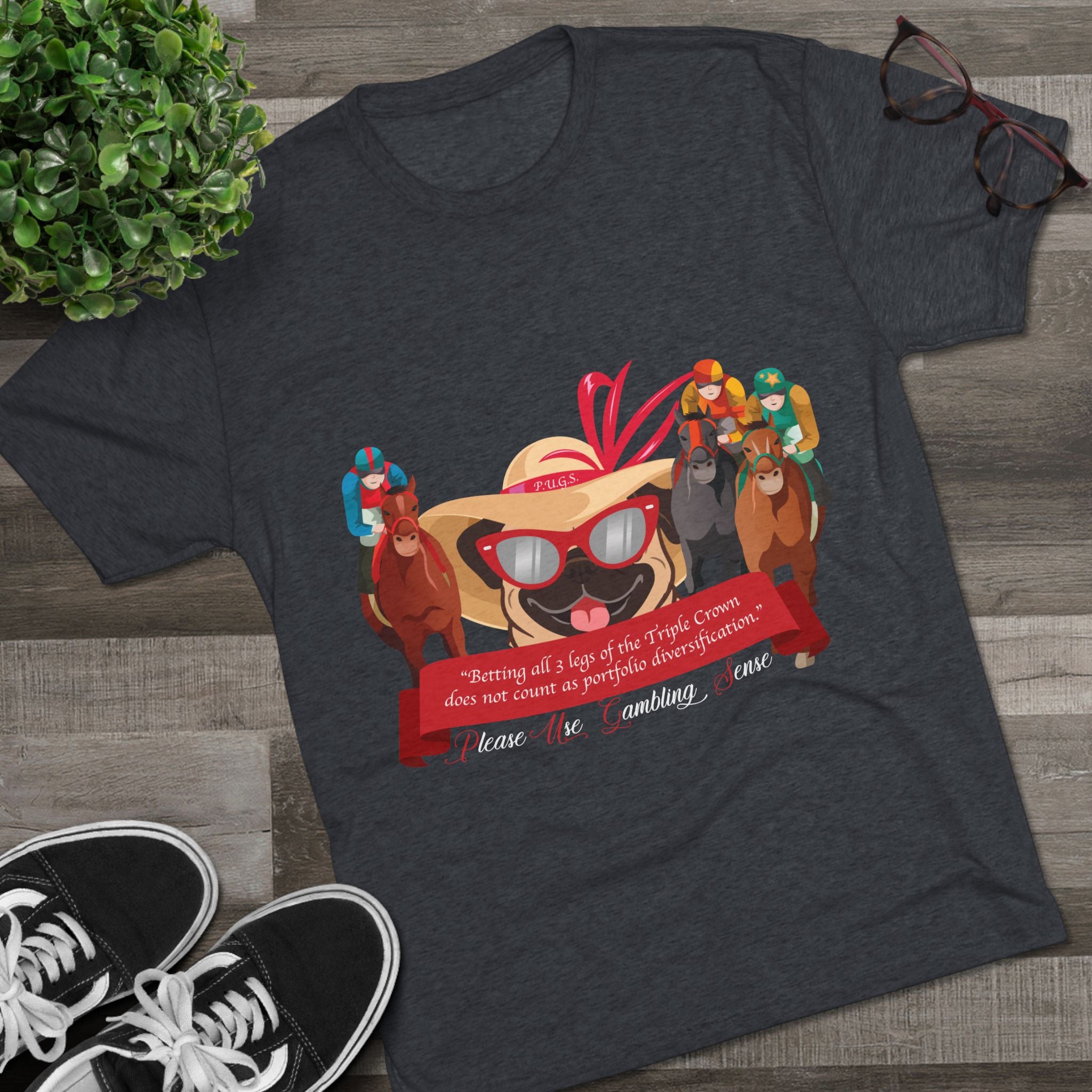 Horse Racing “Betting” Unisex Graphic Tee by P.U.G.S. Apparel, Dark Colors
