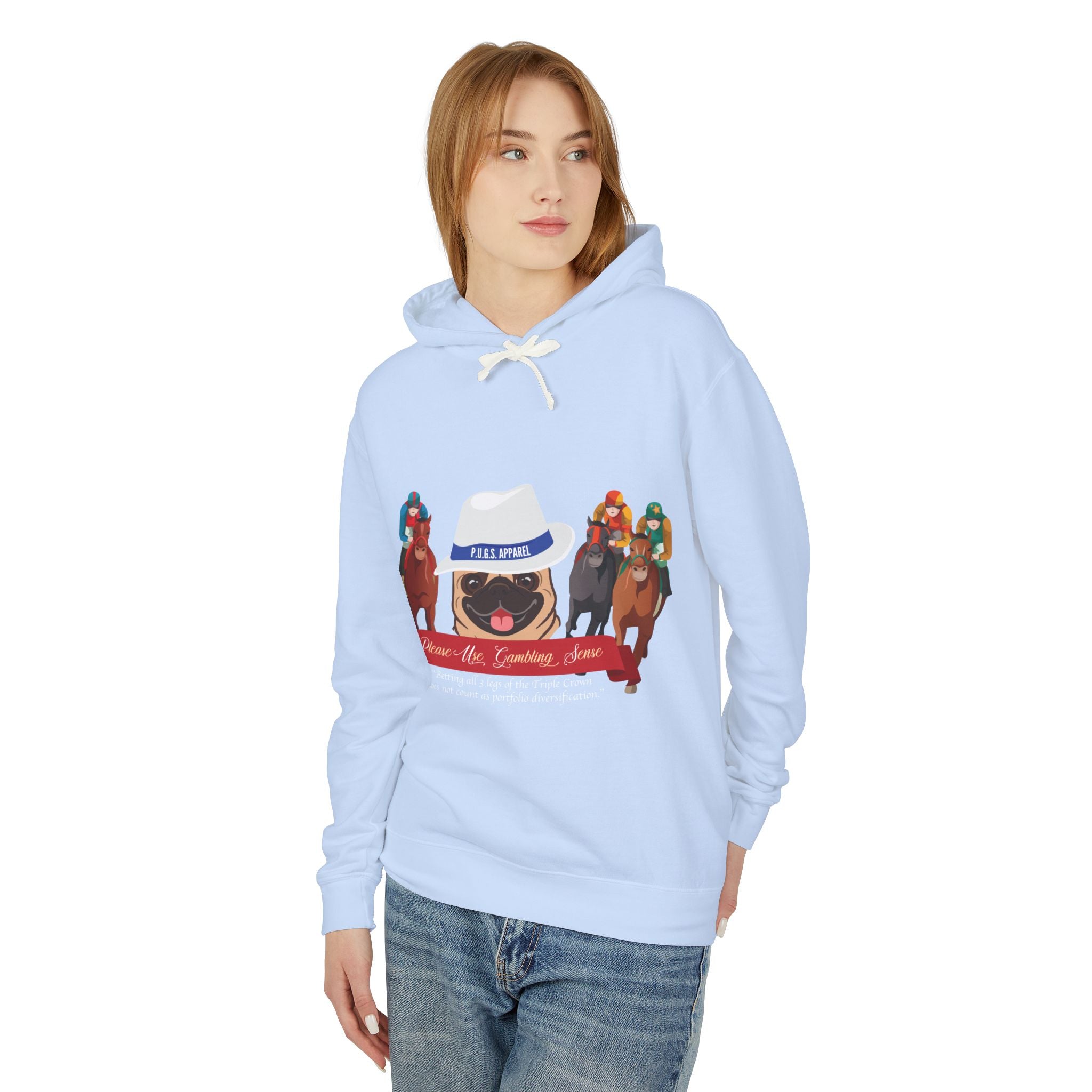 Funny horse racing graphic hoodie by P.U.G.s. Apparel