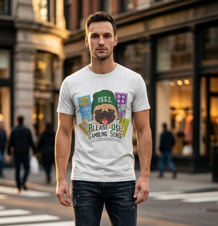 Funny scratch-off lottery graphic tee by P.U.G.S. Apparel
