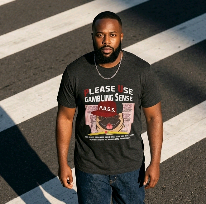 Funny lottery graphic tee by P.U.G.S. Apparel