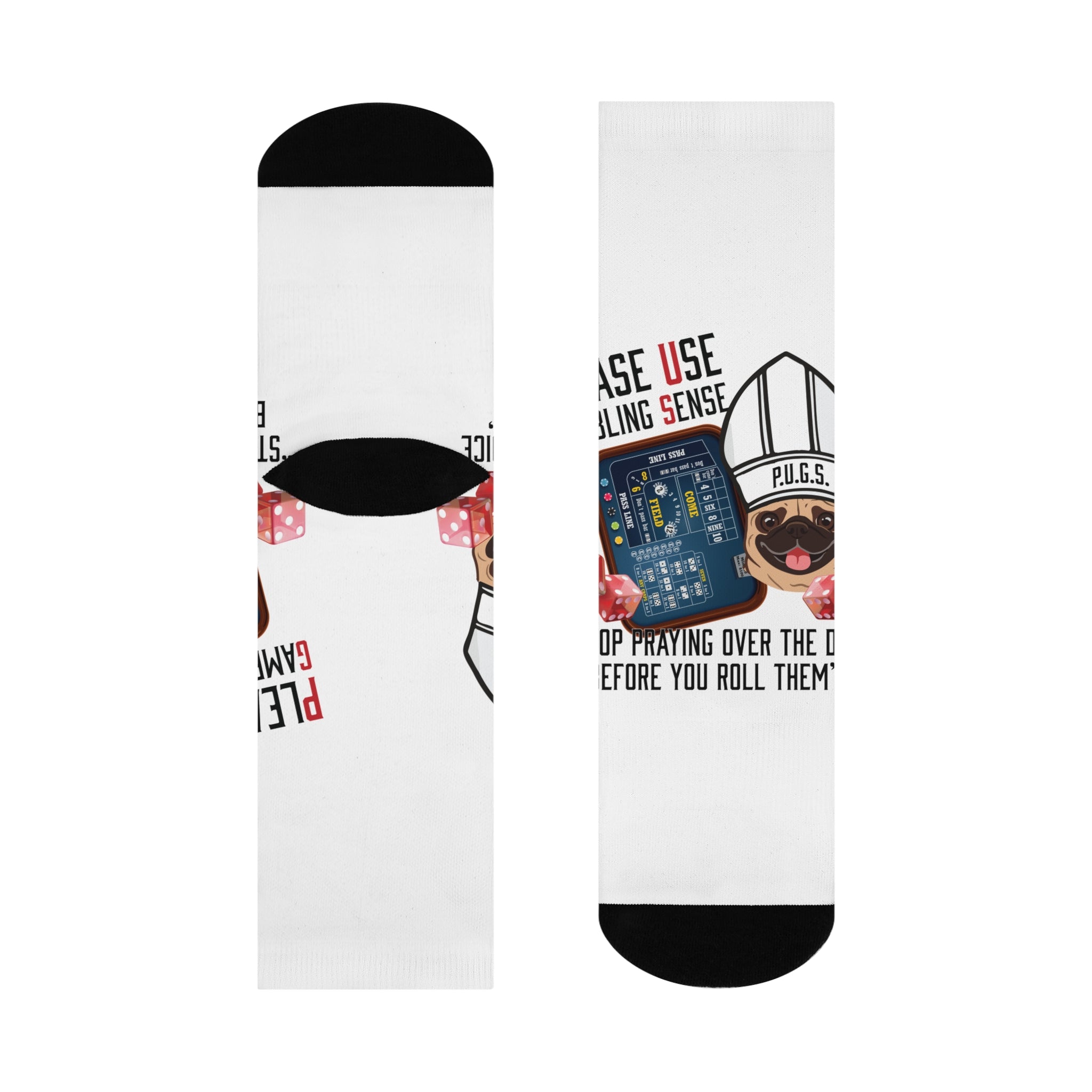 Funny graphic socks, Craps Praying Collection by P.U.G.S. Apparel