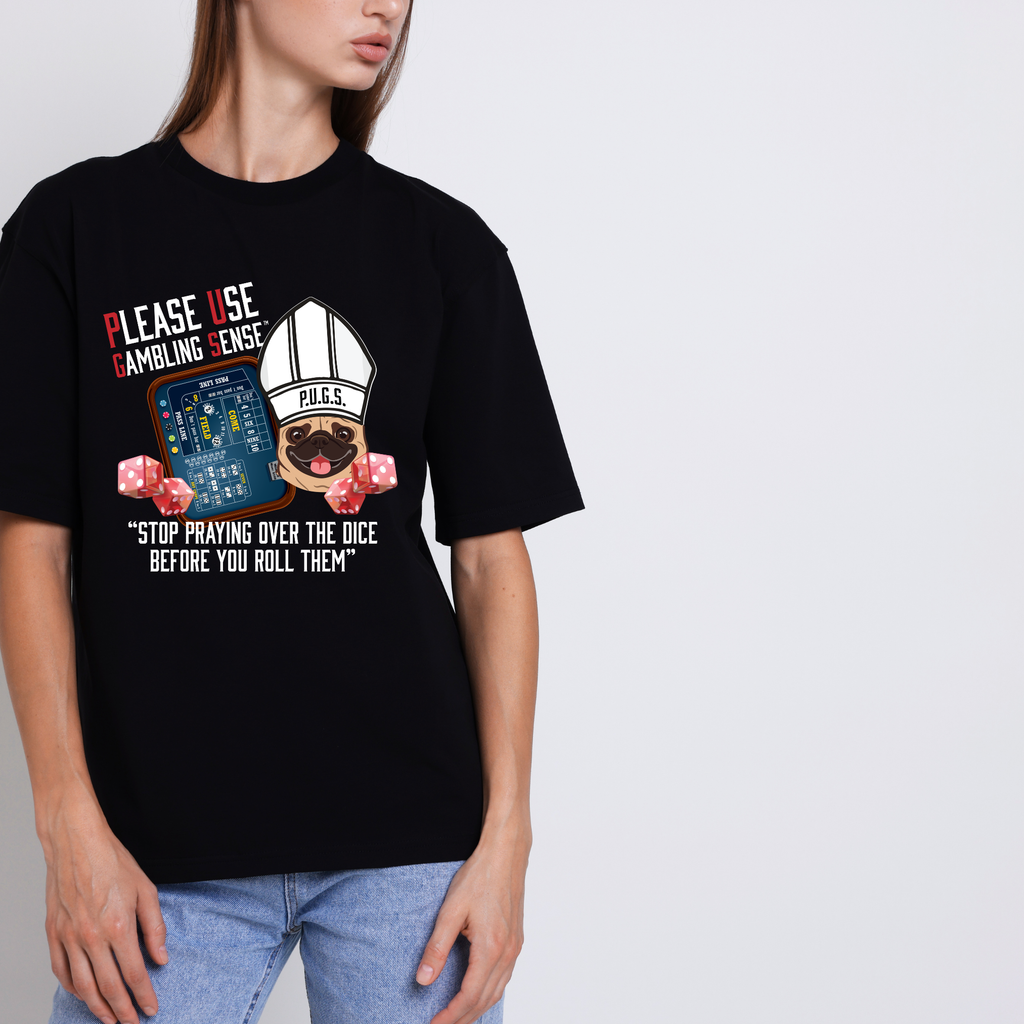 Funny graphic tee, Craps Praying Collection by P.U.G.S. Apparel