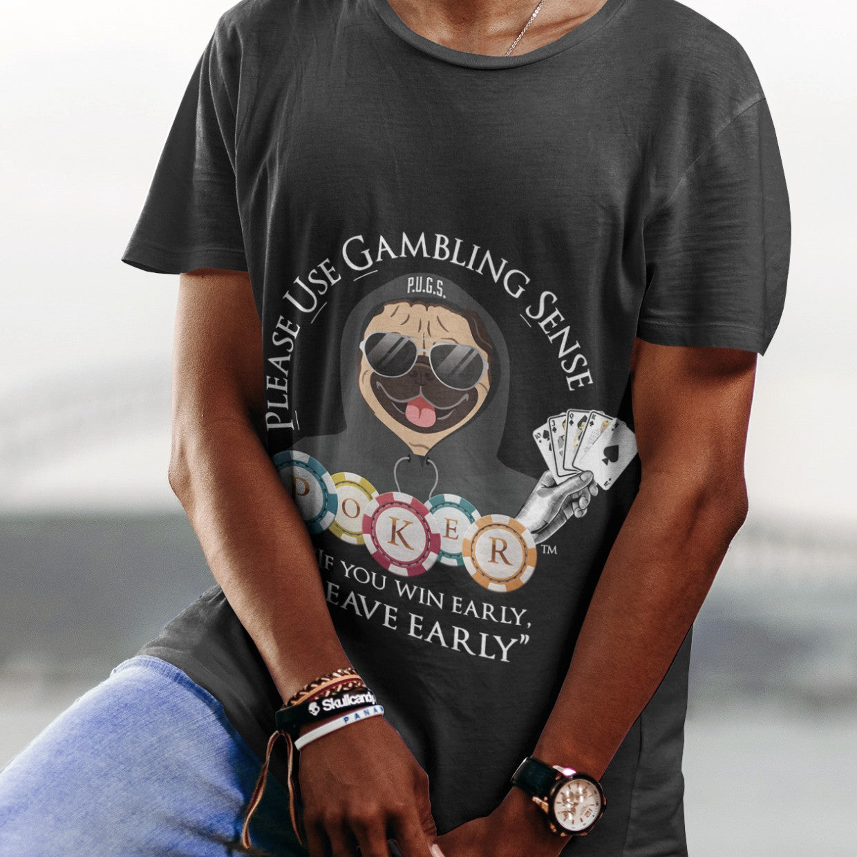 POKER “Leave Early” Graphic Tee by P.U.G.S. Apparel, Unisex