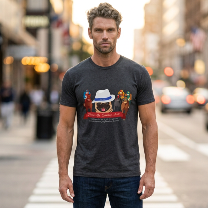 Horse Racing “Fedora” Unisex Graphic Tee by P.U.G.S. Apparel, Dark Colors